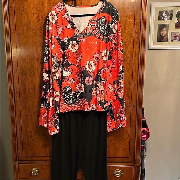 Floral Wide Leg Jumpsuit - Red and Black - Picture 1 of 6